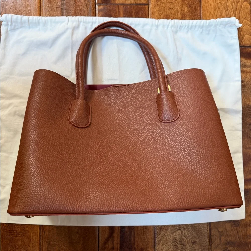 Angela Roi Cher Tote Bag Purse Brown Vegan Leather Plus Strap, Dust Bag & Tassel